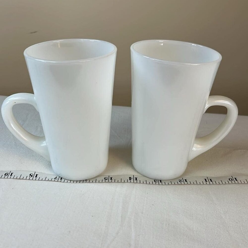 Vintage Milk Glass Tall Coffee Mugs set of 2 MCM Kiche Collectible Gift-y